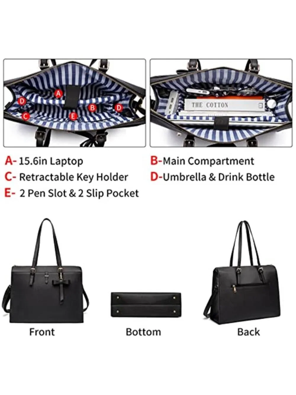 Womens Laptop Tote Bag Work Purse 15.6 Inch USB Charging Crossbody Handbag